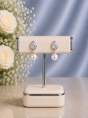 Kundan cut cz stone studs with pearl drops made in pure silver