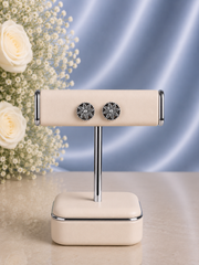 Antique finish small flower studs in pure silver