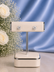 7mm four prong grain setting cz stone studs in pure silver
