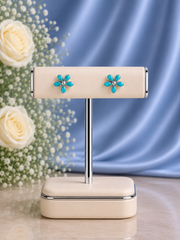 Turquoise stone flower studs made in pure silver