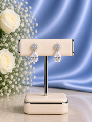 Pure silver cz stone 1.8 cm long compact flower with tear drop studs