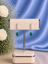 2.4 cm long five cz stone green onyx studs crafted in pure silver