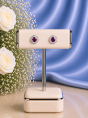 1 cm multi cz stone detachable studs in pure silver with a ring and ruby pink onyx stone centre in pure silver