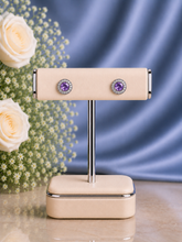 1 cm multi cz stone detachable studs in pure silver with a ring and purple cz stone centre in pure silver