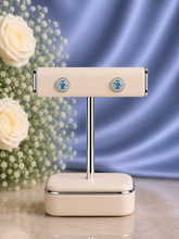 1 cm multi cz stone detachable studs in pure silver with a ring and blue cz stone centre in pure silver