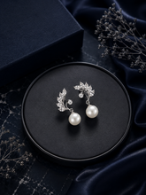 Multi cz stone peacock studs with pearl drops in pure silver