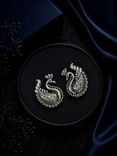 Big size antique finish peacock studs in pure silver
