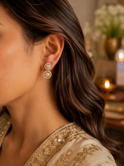 9mm and 1.1 cm multi cz stone attached studs with gold plating in pure silver