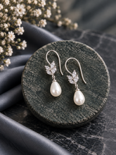 Pure silver marquise cut cz stone hangings with pearl drops