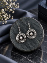 Snake scale pattern pearl drop hangings made in pure silver