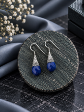 Royal blue opaque stone carving work hangings in pure silver