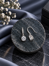 Single 8mm round cz stone , four prong drop earrings in pure silver