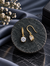 8mm single cz stone hangings in pure silver with 22 kt. gold plating