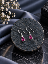 Flat pink tear drop cz stone hangings in pure silver