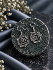 3 cm diameter intricate filigree work hangings earrings in pure silver