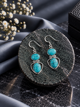 4.5 cm long blue turquoise stone hangings in pure silver