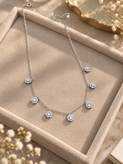 Seven cz flower adjustable 15-17inch necklace in pure silver