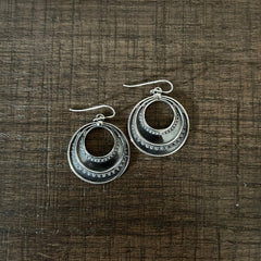Round antique finish rava work earrings in pure silver