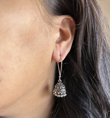 Antique finish lockable loop jhumkas in pure silver