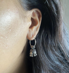 Pure silver 2 cm thin balis with beads and carving work jhumkas