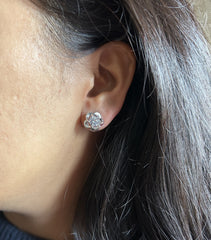 6mm cz stone five petal flower studs in pure silver