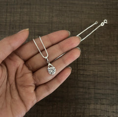 8mm cz stone inverted v pattern pendant with an 18'' chain in pure silver