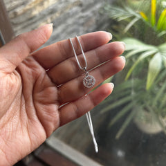 9mm multi cz stone round pendant with an 18'' chain in pure silver