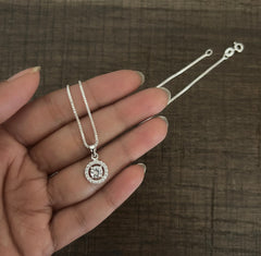 9mm multi cz stone round pendant with an 18'' chain in pure silver