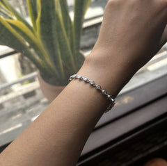 Adjustable 3mm cz stone bezel bracelet in pure silver