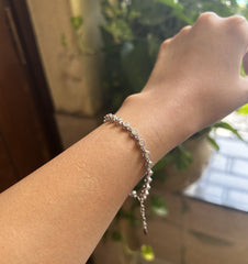 Adjustable 3mm cz stone bezel bracelet in pure silver