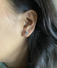 3mm three cz stone studs in pure silver