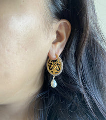 Filigree cut work balis with pearl drops with 22 kt. gold plating in pure silver