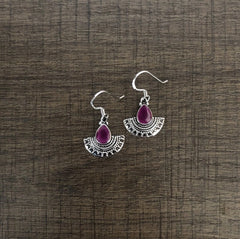 Pankhi earring with commercial pink onyx center crafted in pure silver