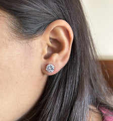 8mm single cz four prong grain setting studs in pure silver