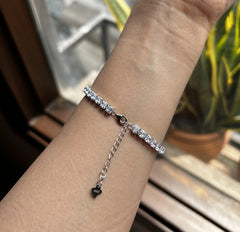 Adjustable 4mm cz stone TENNIS style bracelet in pure silver