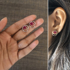 6mm pink onyx 1.3 cm diameter studs in pure silver