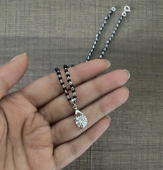 8mm single cz stone inverted v pattern pendant with an 18'' mangalsutra chain in pure silver