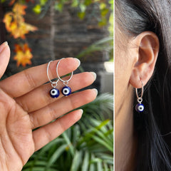 2cm thin balis with round evil eye charm in pure silver