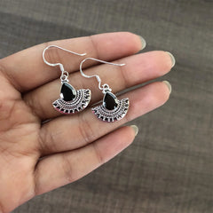 Pankhi pattern black cz cut stone oxidized finish earrings in pure silver