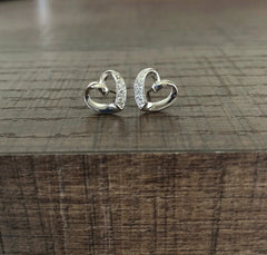 Heart studs with cz stones in pure silver