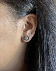 6mm cz stone rava border studs in pure silver