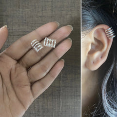 Simple five line earcuffs in pure silver (one pair)