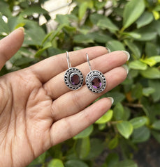 Oval rava work purple cz loops in pure silver