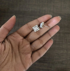 9mm multi cz stone solitaire square studs crafted in pure silver