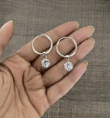 2cm thick balis with 8mm diameter cz stone drops in pure silver