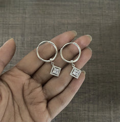 2cm thick balis with 9mm multi cz square drops in pure silver