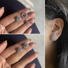 1 cm multi cz stone detachable studs in pure silver with a ring and 6mm transparent cz stone centre in pure silver