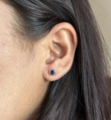 5mm black cz stone bezel setting studs in pure silver