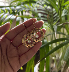 Snake scale pattern pearl drop hangings with 22kt gold plating made in pure silver