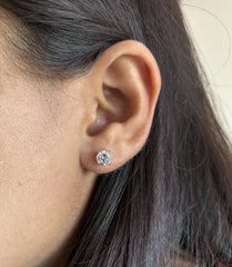 6mm single cz four prong grain setting studs in pure silver